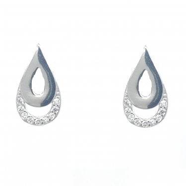 Faith Sterling Silver Plain Teardrop with CZ Shadow Drop Earrings 0.8 x 1.3cm