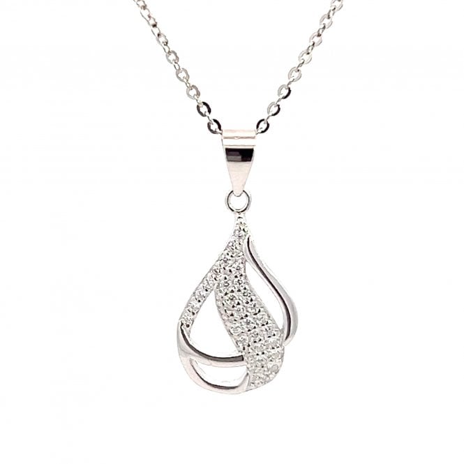Faith Sterling Silver  Plain Teardrop with Entwined Part CZ Teardrop Necklace 15x5mm, 16-18