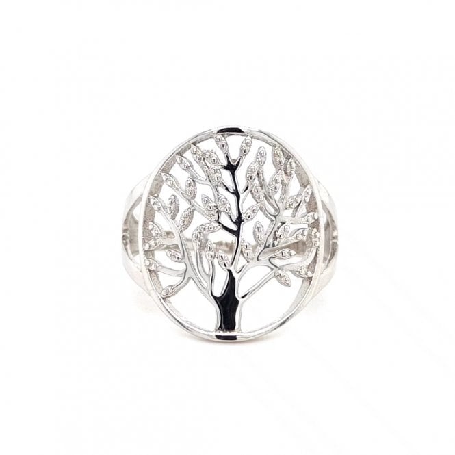 Faith Sterling Silver  Plain Tree of Life with Beaded Leaves Ring