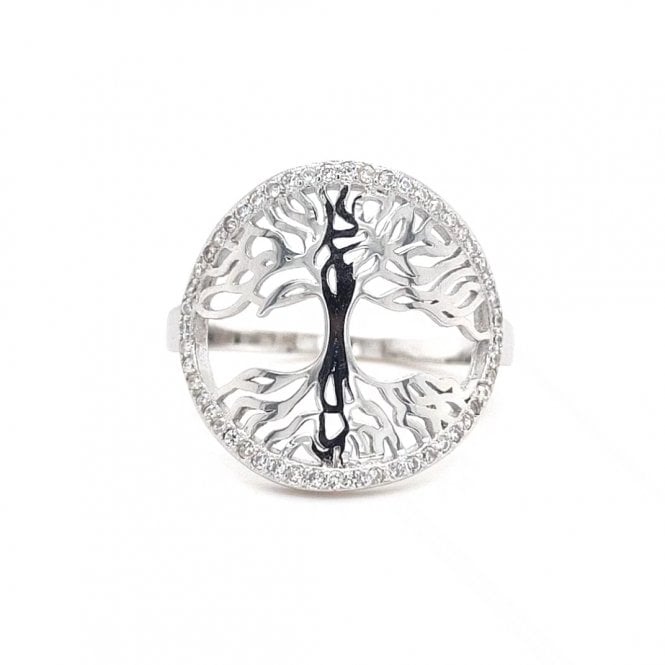 Faith Sterling Silver  Plain Tree of Life with CZ Surround Ring