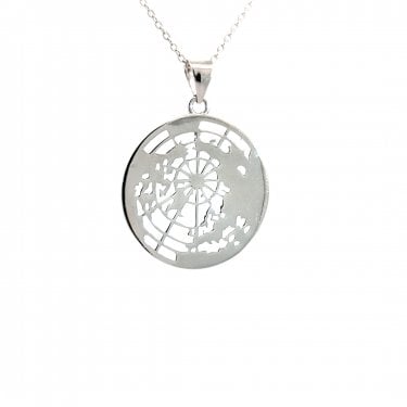 Faith Sterling Silver Plain World Map Necklace 2.6 x 2.6cm, 16-18"