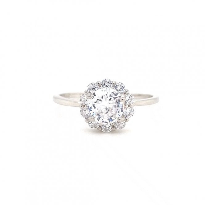Faith Sterling Silver  Round Centre with Flower Halo Ring