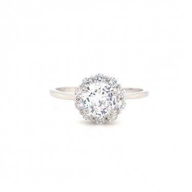 Faith Sterling Silver Round Centre with Flower Halo Ring
