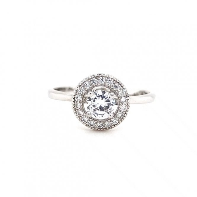 Faith Sterling Silver  Round Claw Set Centre with CZ Beaded Rubover Halo Ring