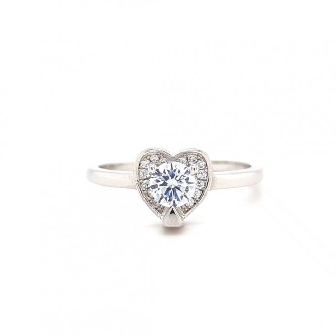 Faith Sterling Silver  Round CZ Centre Pavé Heart Rubover Ring 