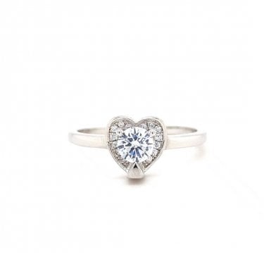Faith Sterling Silver Round CZ Centre Pavé Heart Rubover Ring 