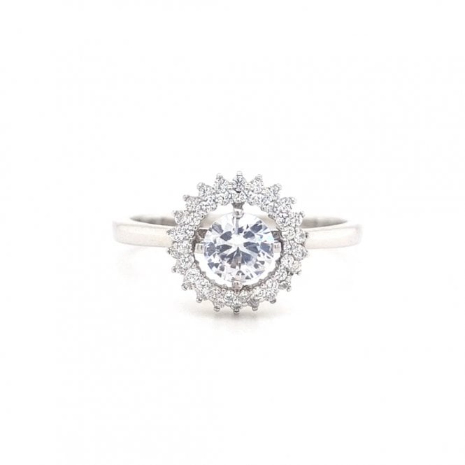 Faith Sterling Silver  Round CZ Centre with Double Claw Set Floating Halo Ring