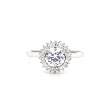 Faith Sterling Silver Round CZ Centre with Double Claw Set Floating Halo Ring