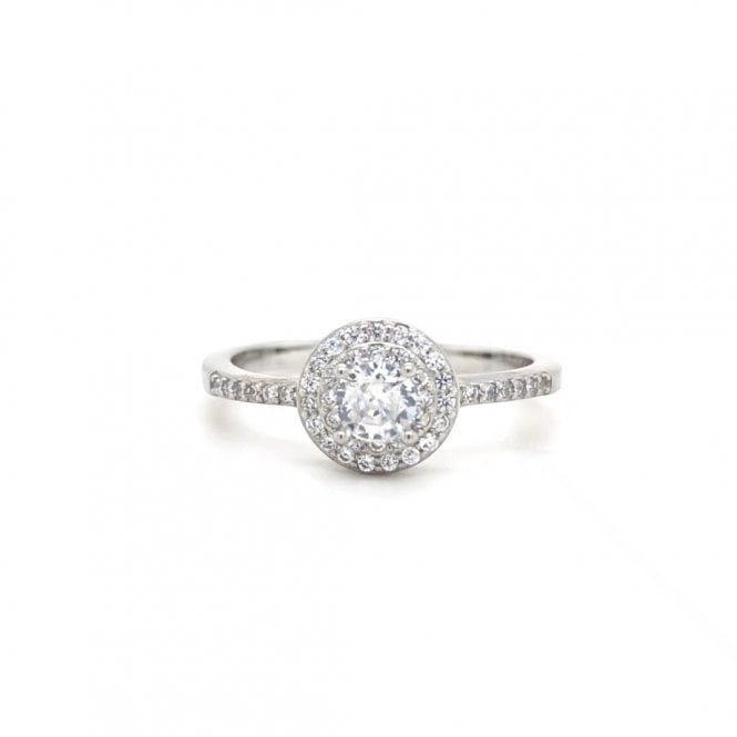 Faith Sterling Silver  Round CZ Double Halo CZ Shoulders Ring