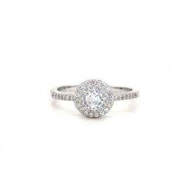 Faith Sterling Silver Round CZ Double Halo CZ Shoulders Ring