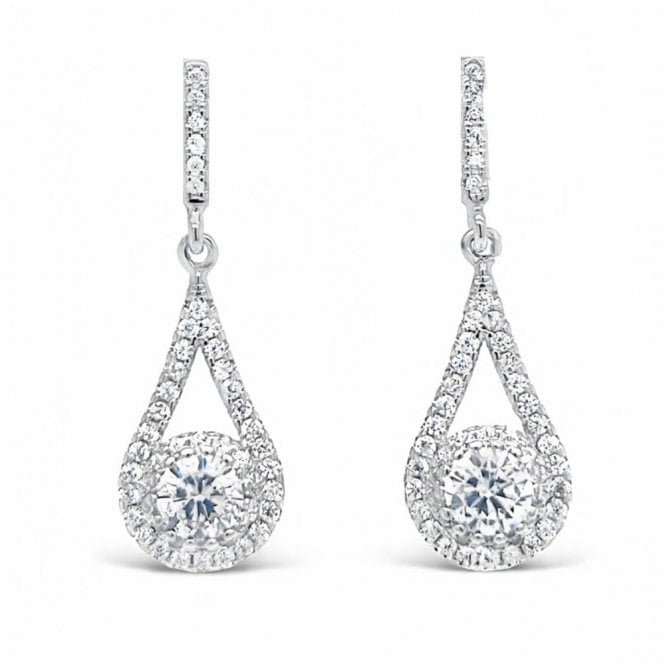 Faith Sterling Silver  Round CZ Drop Bar with Round Centre & Pear Halo Drop Earrings 3 x 1cm 