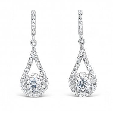 Faith Sterling Silver Round CZ Drop Bar with Round Centre & Pear Halo Drop Earrings 3 x 1cm 