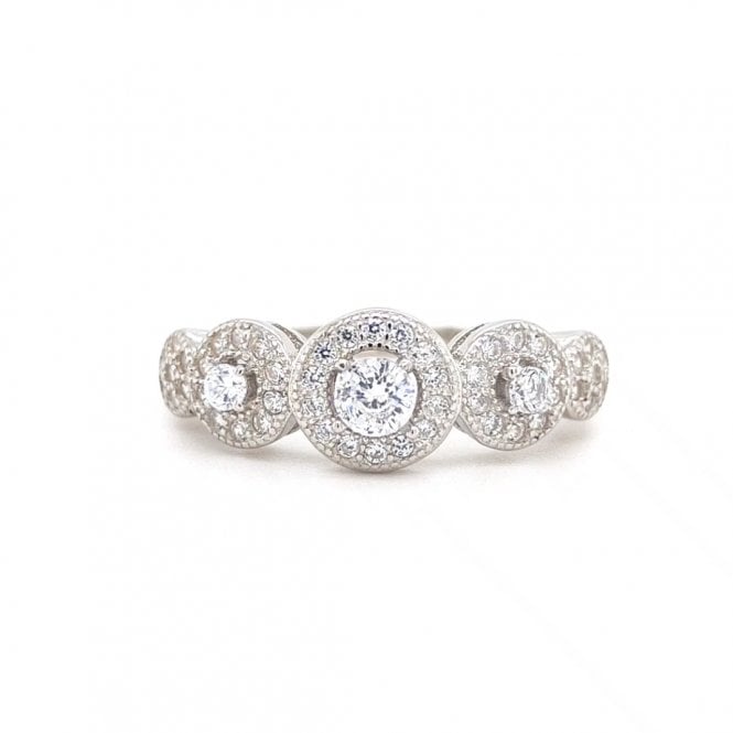 Faith Sterling Silver  Round CZ Triple Halo Cluster Ring