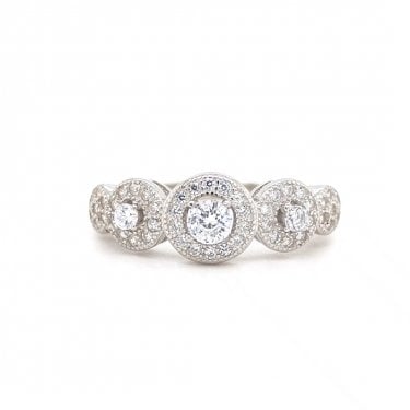 Faith Sterling Silver Round CZ Triple Halo Cluster Ring