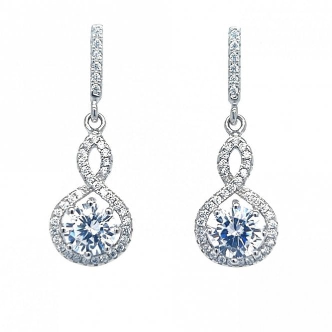 Faith Sterling Silver  Round CZ with Halo & Twist Drop Earrings 2.7 x 1cm 