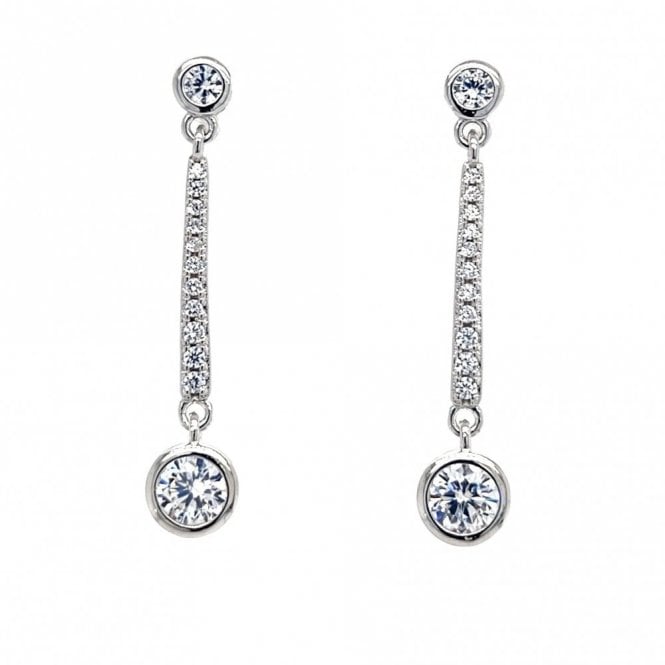 Faith Sterling Silver  Round Stud CZ Drop Earrings 2.9 x 0.5cm 