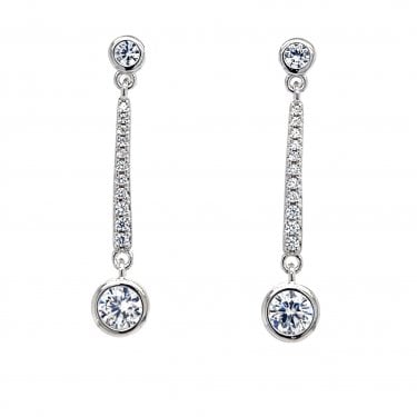Faith Sterling Silver Round Stud CZ Drop Earrings 2.9 x 0.5cm 