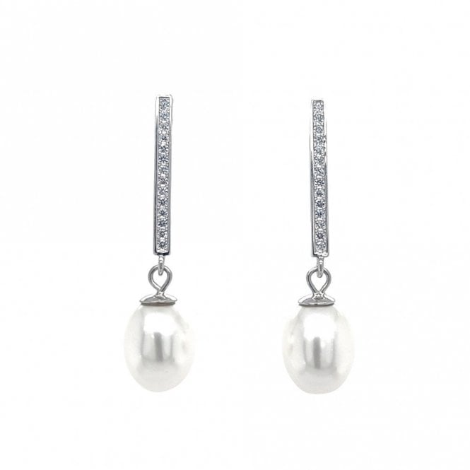 Faith Sterling Silver  Rubover CZ Bar & Pearl Drop Earrings 3.2 x 0.8cm
