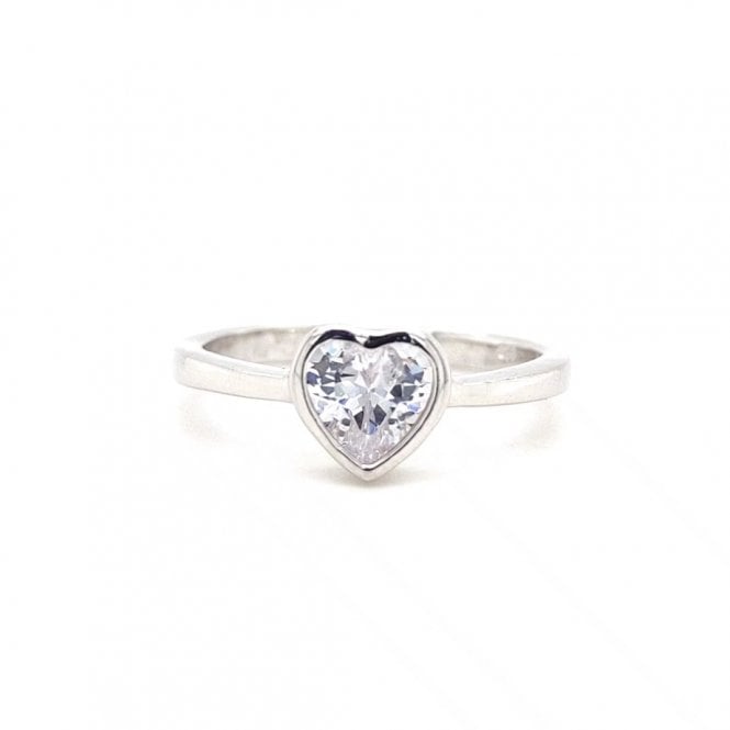 Faith Sterling Silver  Rubover Solitaire Heart Ring