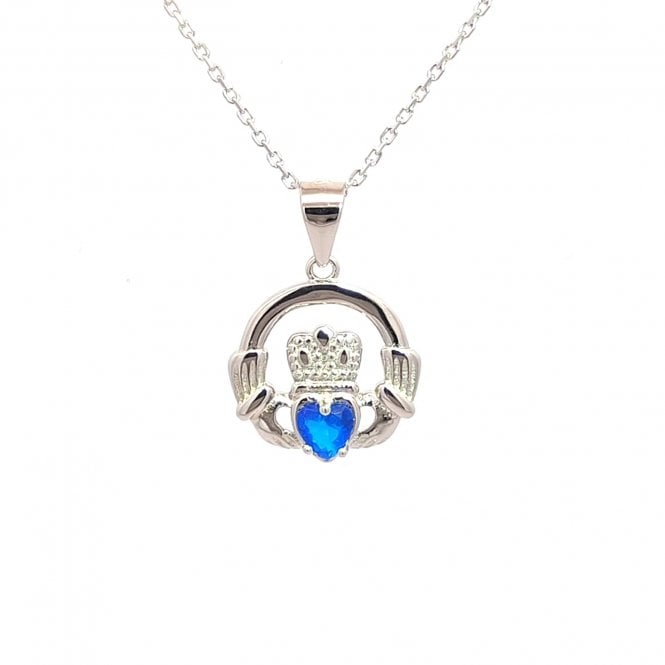 Faith Sterling Silver  September Birthstone Claddagh Necklace 1.4 x 1.3cm, 16-18
