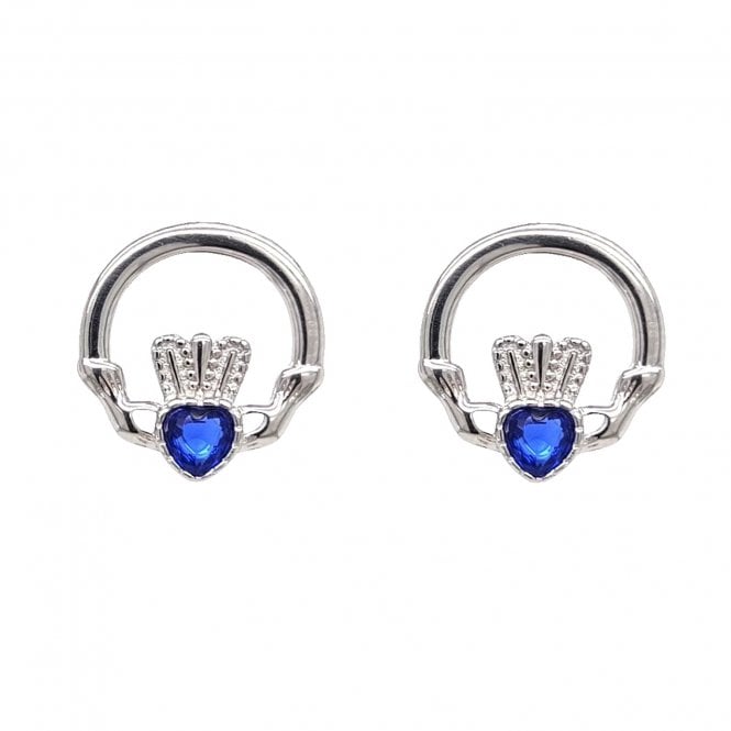 Faith Sterling Silver  September Birthstone Claddagh Stud Earrings 1.2 x 1.2cm 