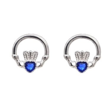 Faith Sterling Silver September Birthstone Claddagh Stud Earrings 1.2 x 1.2cm 