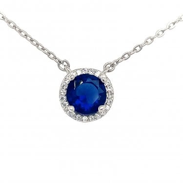 Faith Sterling Silver September Birthstone CZ Halo Necklace 0.8 x 0.8cm, 16-18"