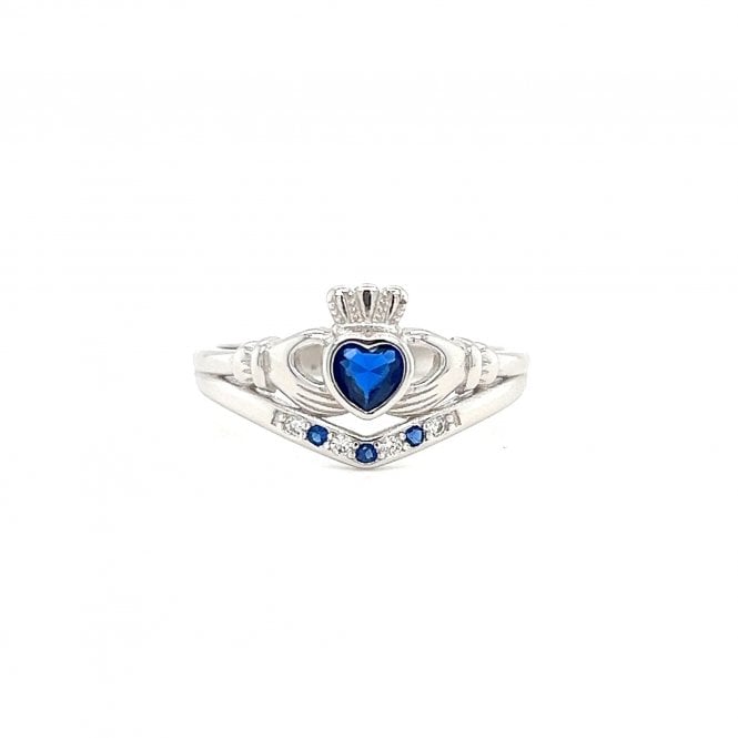 Faith Sterling Silver  September Birthstone Wishbone Claddagh Ring