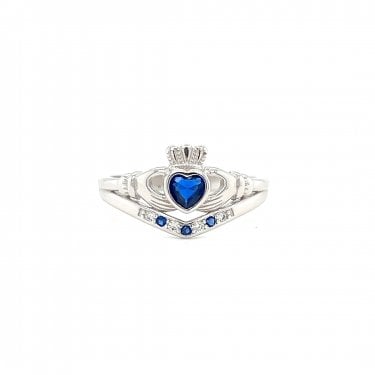 Faith Sterling Silver September Birthstone Wishbone Claddagh Ring