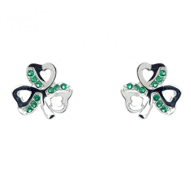 Faith Sterling Silver  Shamrock with Green CZ Stud Earrings 0.9 x 0.8cm 