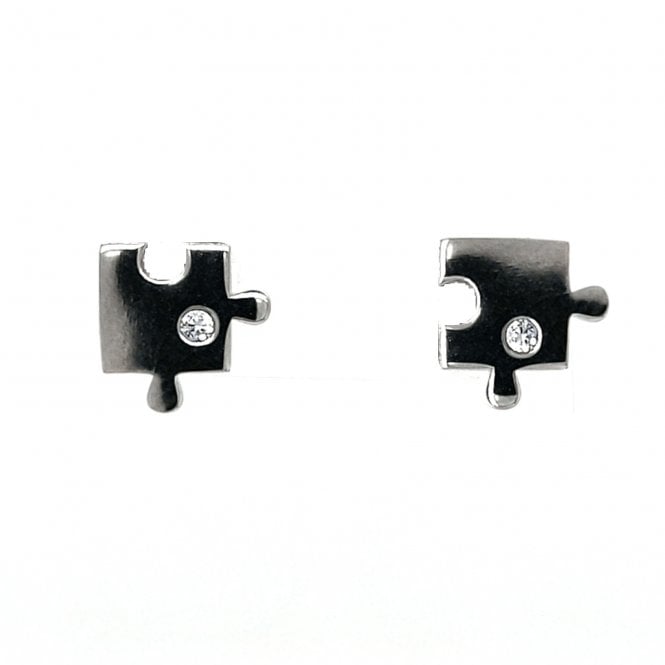 Faith Sterling Silver  Single CZ Jigsaw Stud Earrings 0.9 x 0.9cm 