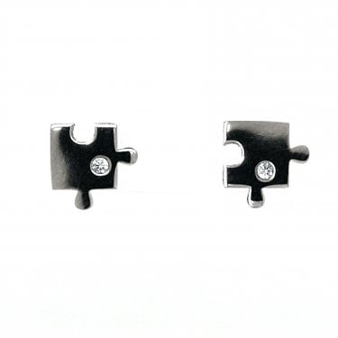 Faith Sterling Silver Single CZ Jigsaw Stud Earrings 0.9 x 0.9cm 