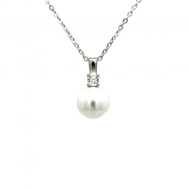 Faith Sterling Silver  Single CZ with Pearl Necklace 1 x 1.5cm, 16-18