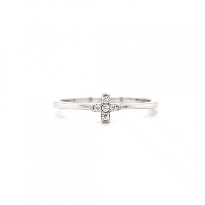 Faith Sterling Silver  Small CZ Cross Ring