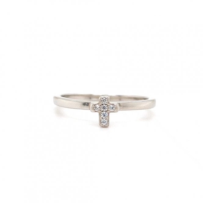 Faith Sterling Silver  Small Rubover CZ Cross Ring