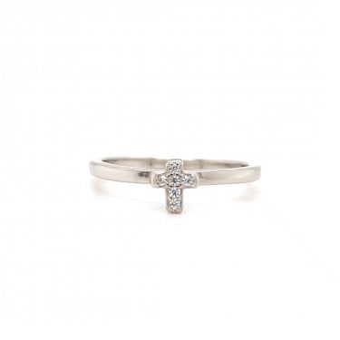 Faith Sterling Silver Small Rubover CZ Cross Ring