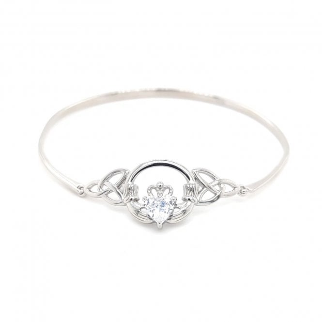 Faith Sterling Silver  Solid CZ Claddagh Bangle 3.5 x 1.4cm, 6 x 5.2cm