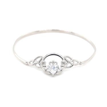 Faith Sterling Silver Solid CZ Claddagh Bangle 3.5 x 1.4cm, 6 x 5.2cm