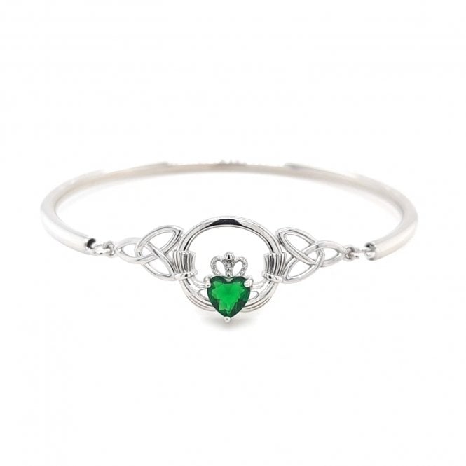 Faith Sterling Silver  Solid Green CZ Claddagh Bangle 4 x 1.4cm, 6 x 5.2cm