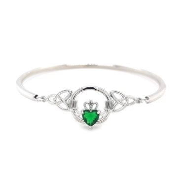 Faith Sterling Silver Solid Green CZ Claddagh Bangle 4 x 1.4cm, 6 x 5.2cm