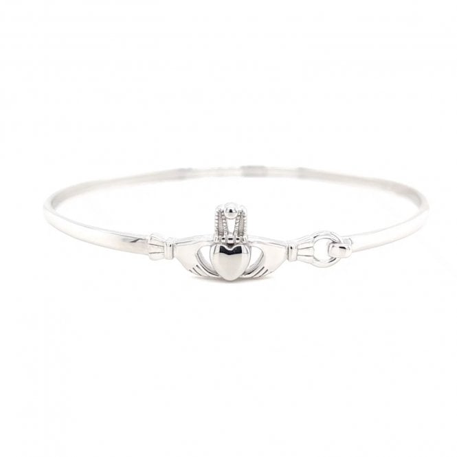 Faith Sterling Silver  Solid Plain Claddagh Bangle 2.5 x 1cm, 6 x 5.5cm