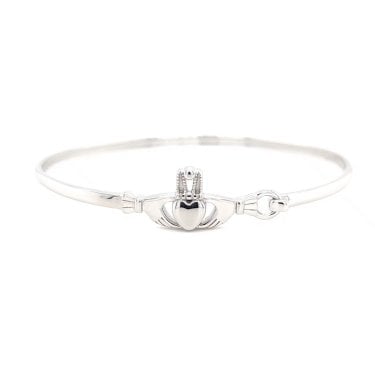 Faith Sterling Silver Solid Plain Claddagh Bangle 2.5 x 1cm, 6 x 5.5cm