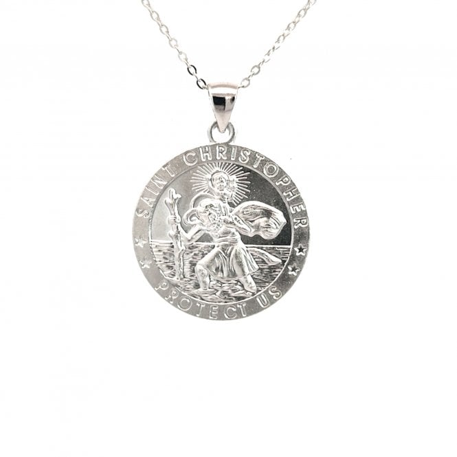 Faith Sterling Silver  St Christopher Necklace 2.4 x 2.4cm, 16-18