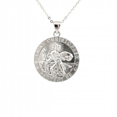 Faith Sterling Silver St Christopher Necklace 2.4 x 2.4cm, 16-18"