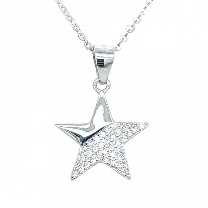 Faith Sterling Silver Sterling Silver 3/4 Pave CZ Star Necklace 14x15mm, 16-18