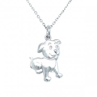 Sterling Silver 3D Dog Necklace 16x13mm, 16-18"