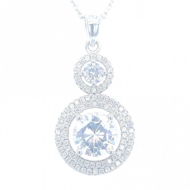 Faith Sterling Silver Sterling Silver 4 Claw Round Stone with Double CZ Halo Necklace 24x15mm, 16-18
