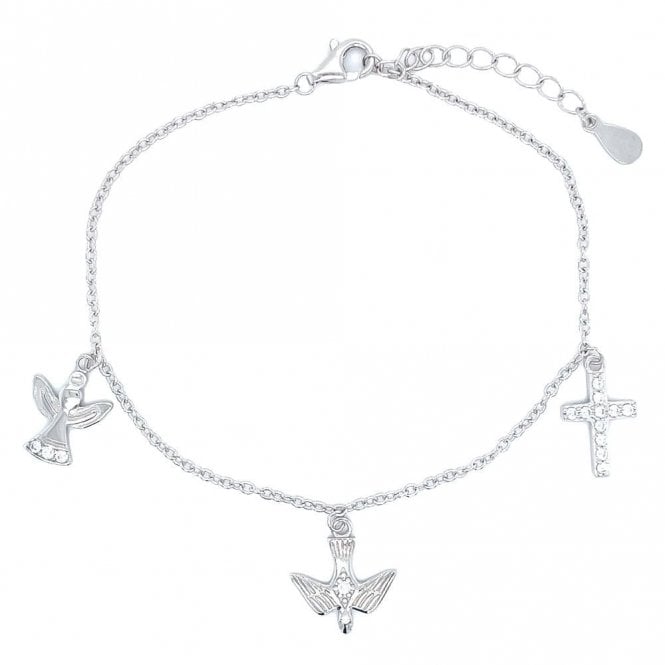 Faith Sterling Silver Sterling Silver Angel, Dove & Cross Charm Bracelet 17+4cm