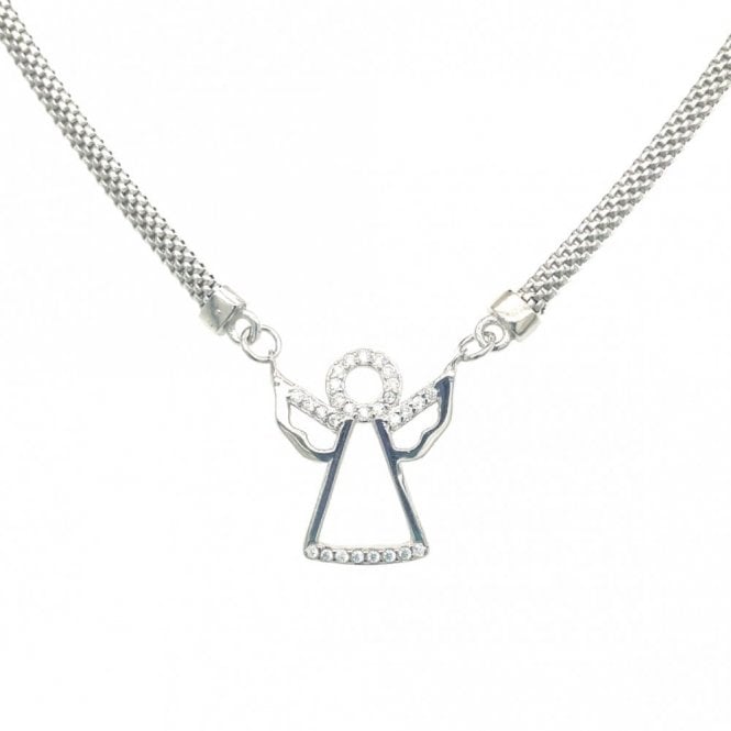 Faith Sterling Silver Sterling Silver Angel Outline on Mesh Extendable Necklace 38.5cm + 3.5cm