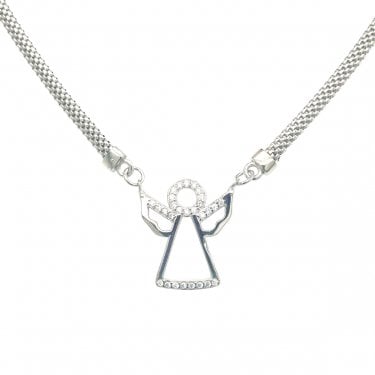Sterling Silver Angel Outline on Mesh Extendable Necklace 38.5cm + 3.5cm